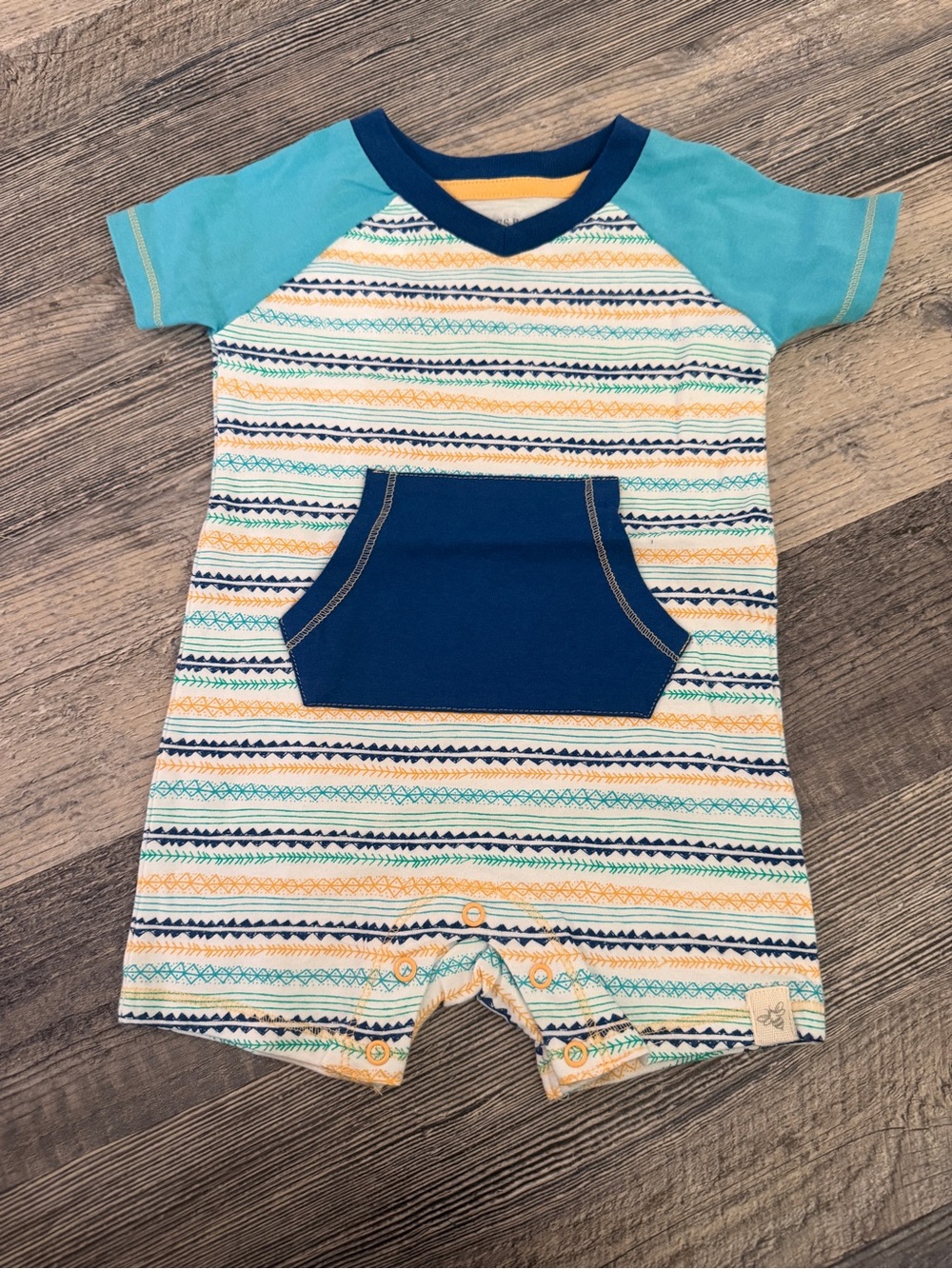 Burt’s Bees Baby Tribal Stripe Pocket Romper 3-6 Months Organic Cotton Boho